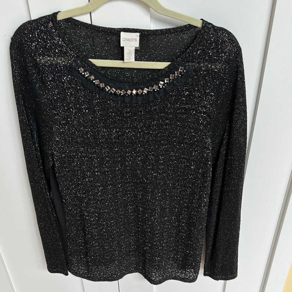 Chico's Black Embellished Top Size 2